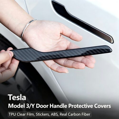 Tesla Model 3 / Model Y Exterior Door Handle Cover Trim, Carbon Fiber Pattern Matte Black Handle Protective Stickers, Anti-Heat Anti-Scratch Door Handle Wrap Mod Parts