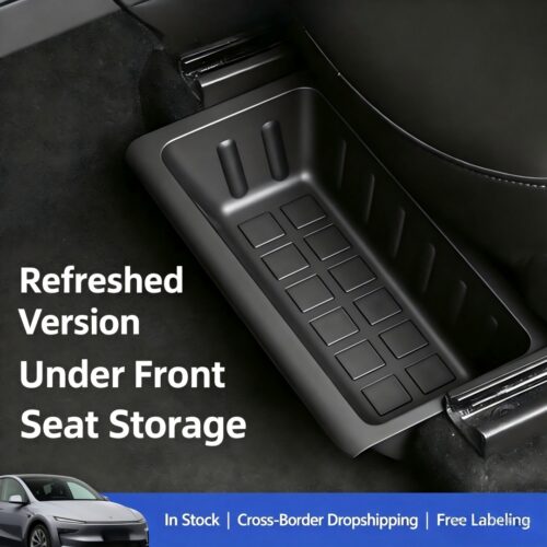For Tesla Model Y Upgraded TPE Under Seat Storage Box With Cover, Hidden Privacy Storage Tray, Waterproof Car Underseat Organizer Container