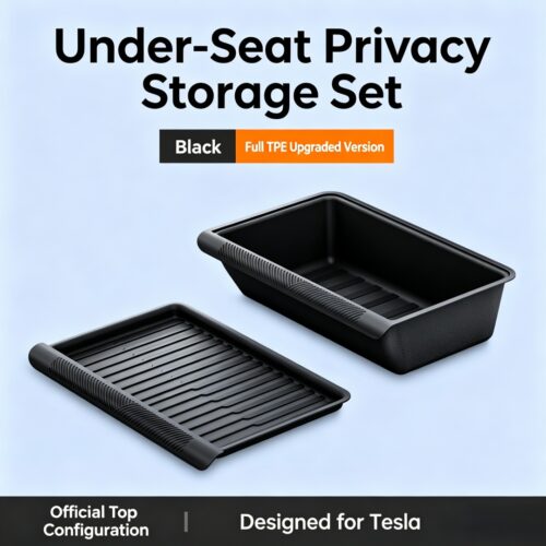 TPE Under Seat Storage Box Organizer For Tesla Model Y, Hidden Under Seat Storage Tray With Lid, Waterproof Odor-Free Car Interior Storage Accessories