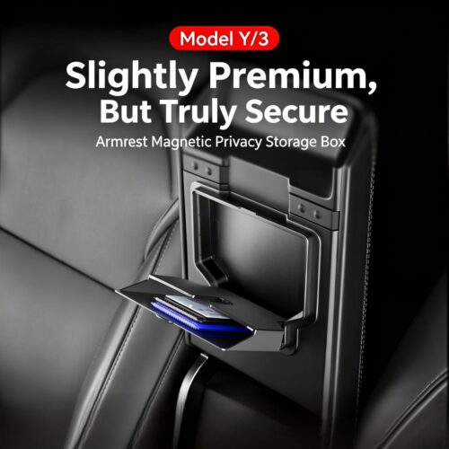 Tesla Model 3 Highland Model Y Self-Adhesive Armrest Hidden Storage Box, Magnetic Privacy Center Console Organizer, Secret Compartment Interior Mod Accessories