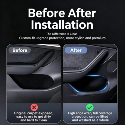 Full Wrap Door Side Storage Box for Tesla Model Y Juniper 2025+ 2026 | Front & Rear Door Pocket Inner Organizer Trays TPE Car Interior Accessories