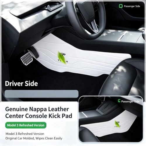 For Tesla Model 3 Highland Center Console Anti Kick Pad, Nappa Leather Side Foot Scuff Protector Mats, Non-Damage Adhesive Interior Kick Guard Covers