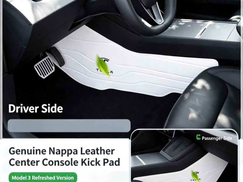 For Tesla Model 3 Highland Center Console Anti Kick Pad, Nappa Leather Side Foot Scuff Protector Mats, Non-Damage Adhesive Interior Kick Guard Covers