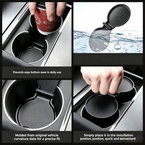 Tesla Refreshed Model 3 Highland Integrated Cup Holder Silicone Insert, Anti-Scratch Anti-Slip Cup Holder Tray, Drink Cup Stabilizer Interior Mod Parts