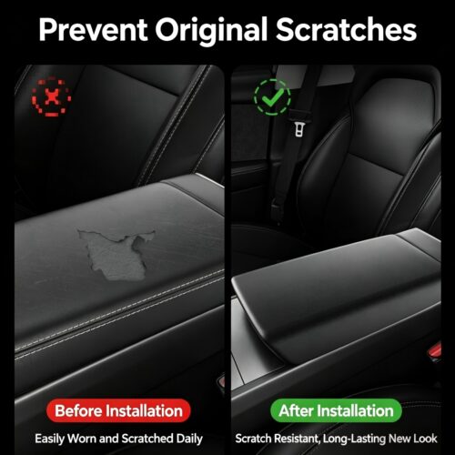 For Tesla Model 3 Highland Model Y Refresh Armrest Cover, Anti-Wear Center Console Armrest Box Protector, Soft TPE Leather Texture Carbon Fiber Armrest Lid Protective Pad