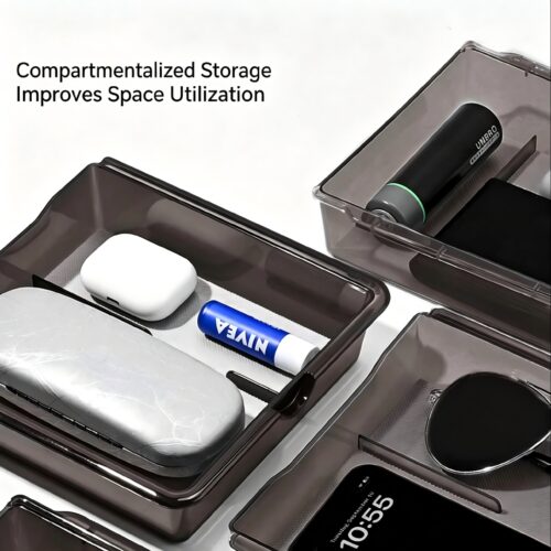 For Tesla Model 3 Highland Model Y Refresh Transparent Slidable Center Console Storage Tray, Hidden Privacy Armrest Organizer Box, Divided Compartment Car Console Insert
