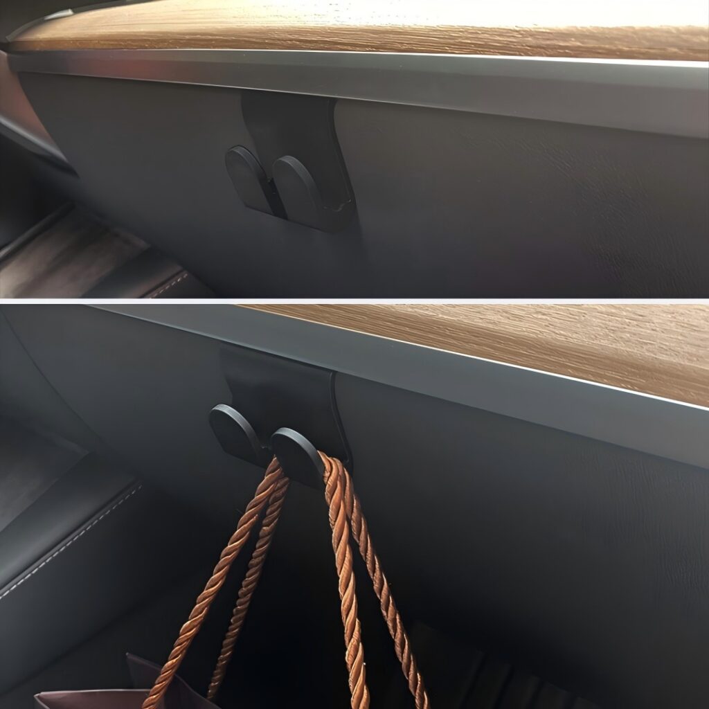Car Glove Box Double Hook Compatible with Tesla New Model 3/Y/YL, Damage-Free Install Shopping Bag Storage Holder Hook